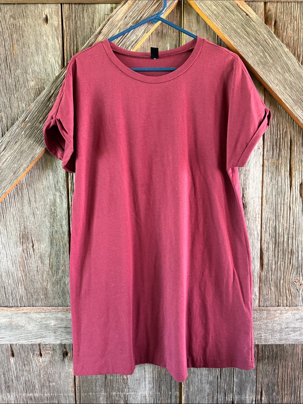Women's Burgundy Short Sleeve Tshirt Dress